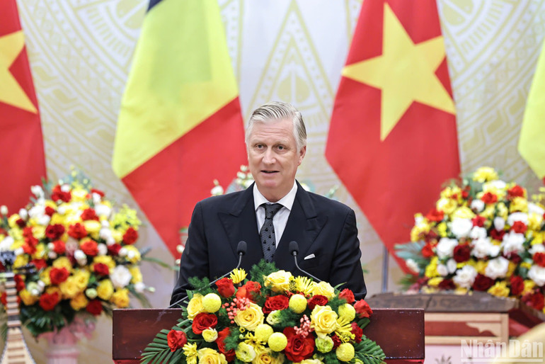 Nhà vua Philippe phát biểu đáp từ.