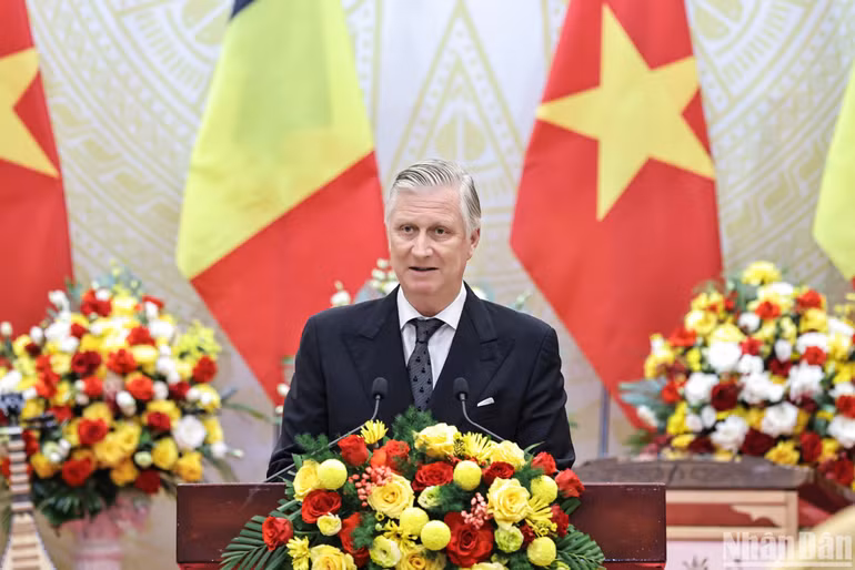 Nhà vua Philippe phát biểu đáp từ.