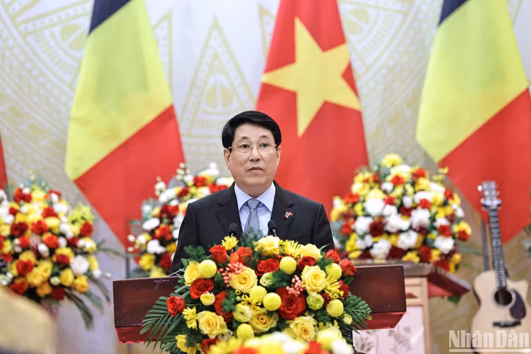 Chủ tịch nước Lương Cường phát biểu tại buổi chiêu đãi.