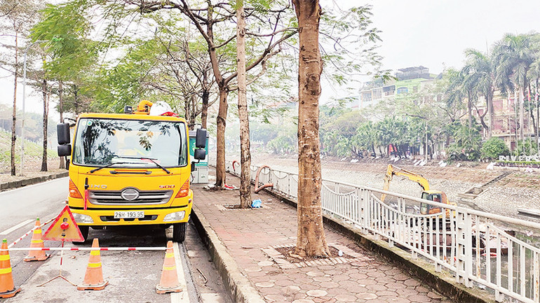 Bùn lỏng được đưa lên xe vận chuyển về bãi đổ bùn.