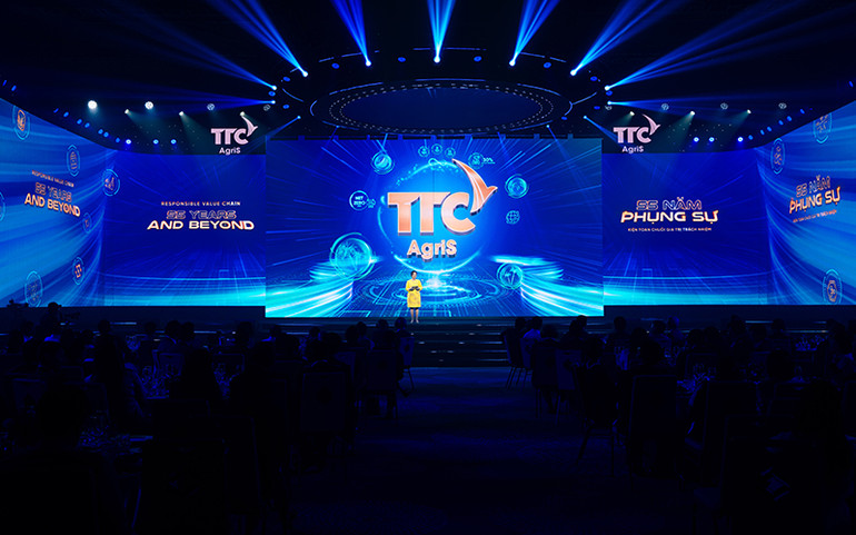 Bà Đặng Huỳnh Ức My – Chủ tịch Hội đồng Quản trị TTC AgriS tại lễ kỷ niệm 55 năm thương hiệu TTC AgriS, tuyên bố về sứ mệnh tiếp tục phát triển ngành nông nghiệp bền vững nhằm hỗ trợ đối lưu hàng hóa và bảo toàn an ninh lương thực giữa các khu vực