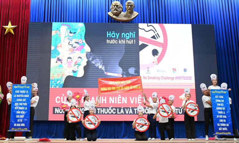 Cuộc thi tìm hiểu Luật Phòng chống tác hại của thuốc lá cho đối tượng học sinh trung học cơ sở trên địa bàn tỉnh Long An. (Ảnh: Ngươn Kiết)