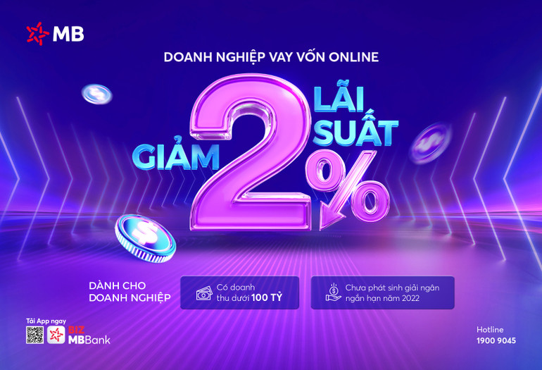 MB triển khai chính sách giảm đến 2% lãi suất dành cho doanh nghiệp thực hiện vay vốn online trên nền tảng BIZ MBBank MB triển khai chính sách giảm đến 2% lãi suất dành cho doanh nghiệp thực hiện vay vốn online trên nền tảng BIZ MBBank