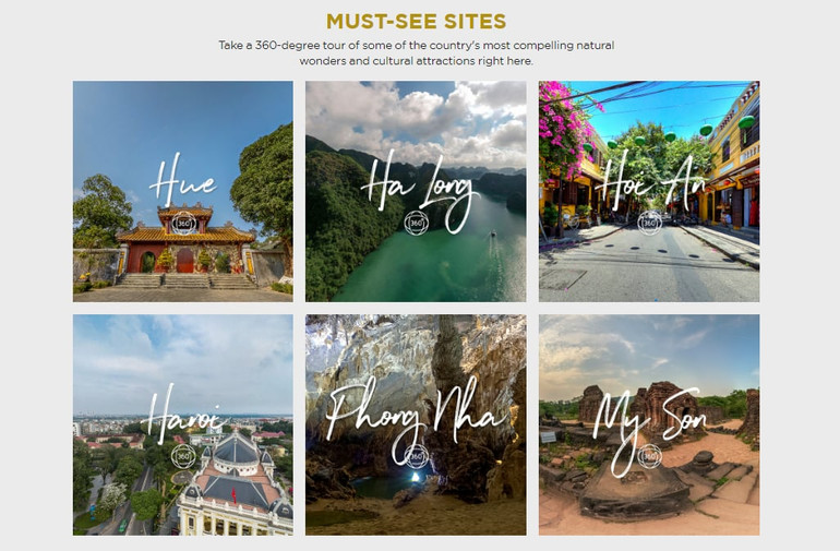 Các điểm đến nổi tiếng của Việt Nam được thiết kế dưới dạng trải nghiệm hình ảnh 360 độ với âm thanh sống động.