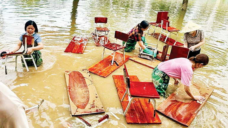 Trường mầm non Gia Thịnh, huyện Gia Viễn bị ngập nặng.