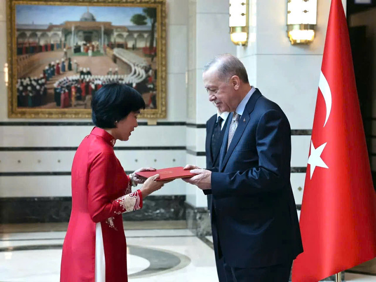 Đại sứ Đặng Thị Thu Hà trình Thư ủy nhiệm lên Tổng thống Thổ Nhĩ Kỳ Recep Tayyip Erdogan. (Ảnh: Đại sứ quán Việt Nam tại Thổ Nhĩ Kỳ)