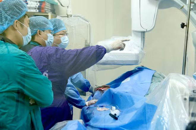 Ê-kíp chuyên gia, bác sĩ trình diễn một ca can thiệp trong khuôn khổ hội nghị.