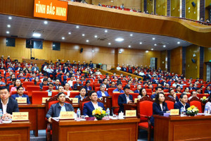 Các đại biểu tham dự tại điểm cầu chính của tỉnh Bắc Ninh.