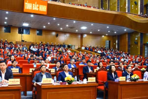 Các đại biểu tham dự tại điểm cầu chính của tỉnh Bắc Ninh.