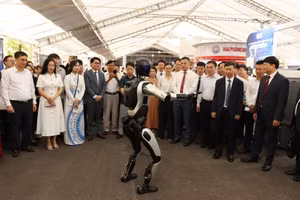 Các đại biểu tham quan triển lãm giới thiệu các sản phẩm công nghệ tại sự kiện Techfest Hải Phòng 2026. Ảnh: TTXVN