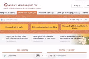 Trang chủ dịch vụ công trực tuyến quốc gia. (Ảnh chụp màn hình)