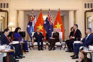 Tổng Bí thư, Chủ tịch nước Tô Lâm hội kiến Toàn quyền Australia Sam Mostyn. (Ảnh: TTXVN)