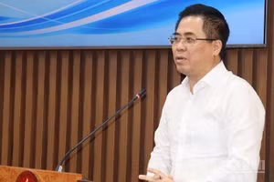 Đồng chí Nguyễn Hoàng Giang, Ủy viên Trung ương Đảng, Phó Bí thư Tỉnh ủy, Chủ tịch Ủy ban nhân dân tỉnh Quảng Ngãi phát biểu kết luận hội nghị.