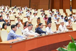 Đại biểu Quốc hội bấm nút thông qua tại Kỳ họp thứ 9. (Ảnh: DUY LINH)