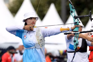 Cung thủ Đỗ Thị Ánh Nguyệt thi đấu tại Olympic 2024. Ảnh | Hoàng Linh