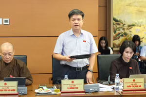 Đại biểu Tạ Đình Thi (Đoàn ĐBQH TP Hà Nội) phát biểu thảo luận tại tổ sáng 20/4. (Ảnh: DUY LINH)
