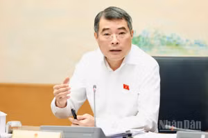 Thủ tướng Lê Minh Hưng phát biểu trong phiên thảo luận tại tổ chiều 21/4. (Ảnh: DUY LINH)