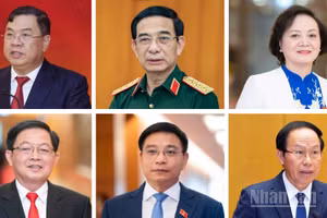 Quốc hội thông qua Nghị quyết phê chuẩn bổ nhiệm Phó Thủ tướng Chính phủ gồm các đồng chí (từ trái qua phải): Phạm Gia Túc, Phan Văn Giang, Phạm Thị Thanh Trà (hàng trên), Hồ Quốc Dũng, Nguyễn Văn Thắng, Lê Tiến Châu (hàng dưới). (Ảnh: VĂN TOẢN)