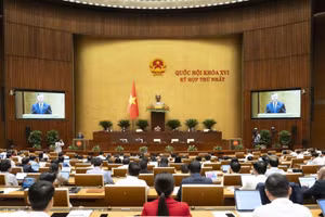 Quang cảnh phiên họp ở hội trường chiều 9/4. (Ảnh: DUY LINH)