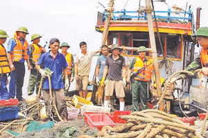 Lực lượng chức năng bắt giữ tàu giã cào tận diệt hải sản trên vùng biển Hà Tĩnh.