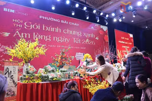 Những chiếc bánh chưng được các đội thi sắp xếp và trang trí cầu kỳ, chuẩn bị chấm giải.