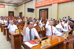 Đại biểu Hội đồng nhân dân tỉnh An Giang biểu quyết thông qua các nghị quyết phát triển kinh tế xã hội trên địa bàn.