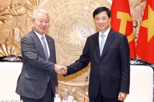 Trưởng Ban Tổ chức Trung ương Nguyễn Duy Ngọc tiếp Chủ tịch Cơ quan Hợp tác Quốc tế Nhật Bản (JICA) Tanaka Akihiko. (Ảnh: Phương Hoa/TTXVN)