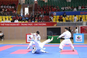 Các vận động viên quốc gia biểu diễn quyền tại Lễ khai mạc.