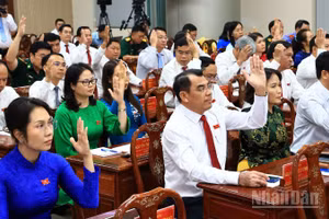 Các đại biểu Hội đồng nhân dân tỉnh Đồng Nai biểu quyết thông qua Nghị quyết tại kỳ họp.