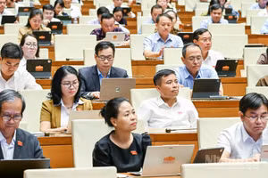 Các đại biểu Quốc hội dự phiên họp toàn thể ở hội trường tại Kỳ họp không thường lệ thứ nhất, Quốc hội khóa XVI. (Ảnh: DUY LINH)