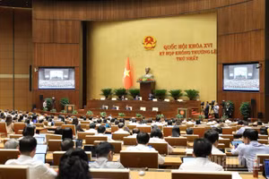 Quang cảnh phiên họp ở hội trường tại Kỳ họp không thường lệ thứ nhất, Quốc hội khóa XVI. (Ảnh: DUY LINH)