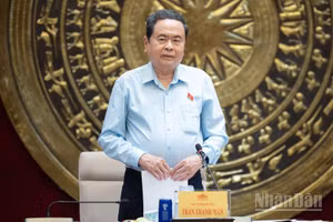 Chủ tịch Quốc hội Trần Thanh Mẫn phát biểu tại cuộc làm việc. (Ảnh: DUY LINH)
