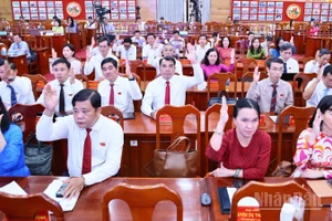 Các đại biểu Hội đồng nhân dân tỉnh Đồng Nai biểu quyết thông qua nghị quyết tại kỳ họp.