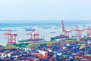 Quang cảnh cảng hàng hóa ở tỉnh Giang Tô, Trung Quốc. (Ảnh: THX/TTXVN)