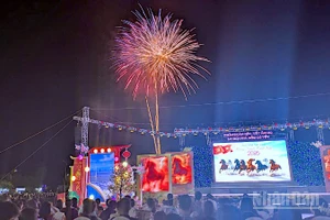 Pháo hoa tung bay trong nền trời đêm giao thừa tại Quảng trường Phan Ngọc Hiển, phường An Xuyên, tỉnh Cà Mau.