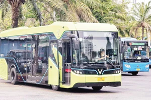 Xe sử dụng năng lượng sạch sẽ có tem kiểm định mầu xanh lá. Ảnh: Đạt Thành