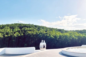 Khu vực sân thượng của tòa kiến trúc chính- Không gian tưởng niệm Lê Bá Đảng với các module phái sinh từ tác phẩm của ông.