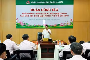 Tổng Giám đốc Ngân hàng Chính sách xã hội Dương Quyết Thắng phát biểu chỉ đạo tại buổi làm việc.