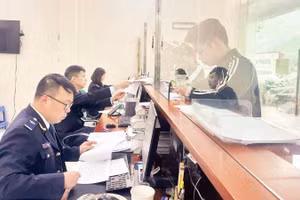 Cán bộ Hải quan Tân Thanh làm thủ tục cho các doanh nghiệp xuất, nhập khẩu.