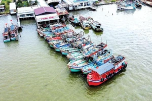 Cảng cá Sông Đốc những ngày giáp Tết Nguyên đán nhộn nhịp tàu khai thác vào bờ bán sản phẩm, kết thúc chuyến biển cuối năm thắng lợi.