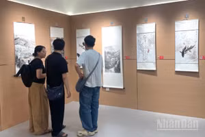 Trưng bày tác phẩm thư họa Trung Quốc. 