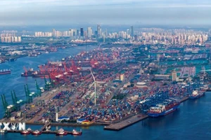 Quang cảnh cảng hàng hóa tại Thiên Tân, Trung Quốc. (Nguồn: THX/TTXVN)