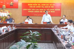 Quang cảnh buổi làm việc của Đoàn kiểm tra, giám sát số 231 của Bộ Chính trị, Ban Bí thư tại Cà Mau. (Ảnh: HỮU TÙNG)