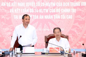Phó Trưởng Ban Thường trực Ban Tổ chức Trung ương Hoàng Trung Dũng phát biểu tại buổi làm việc. 