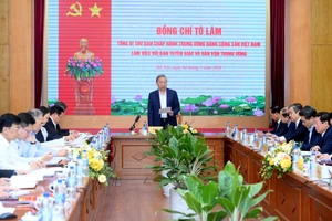 Tổng Bí thư Tô Lâm phát biểu chỉ đạo tại cuộc làm việc với Ban Tuyên giáo và Dân vận Trung ương. (Ảnh: ĐĂNG KHOA)