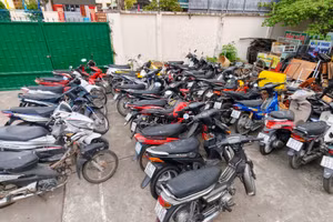 Lực lượng Công an thu hồi nhiều xe mô-tô bị trộm cắp.