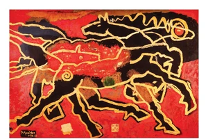 Tranh sơn mài Ngựa của hoạ sĩ Ngọc Thọ, vẽ trong thời gian 1978-1983. (Nguồn Bảo tàng MTVN)