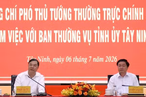 Ủy viên Bộ Chính trị, Phó Thủ tướng Thường trực Chính phủ Phạm Gia Túc cùng lãnh đạo các bộ làm việc với Ban Thường vụ Tỉnh ủy Tây Ninh.