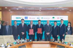Đại diện Lãnh đạo BIDV, ADB và các bên tham gia đồng tài trợ công bố hợp tác trong khuôn khổ khoản vay bền vững.