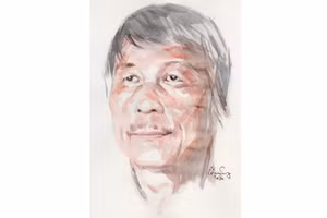 Ký họa chân dung nhà thơ Tùng Bách của họa sĩ Đỗ Hoàng Tường.